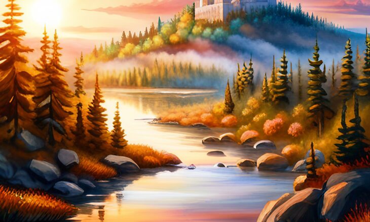 A serene landscape depicting the interconnectedness of humanity and nature, highlighting responsible stewardship within the Orthodox liturgical perspective.